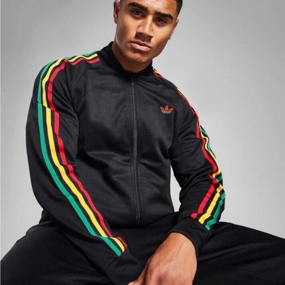 Rare Adidas Black Rasta Jacket with Vibrant Stripes